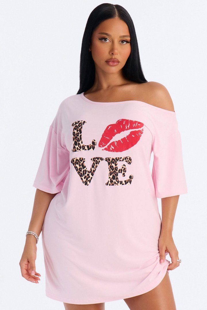 Love My Sleep Off Shoulder Sleep Shirt - Pink