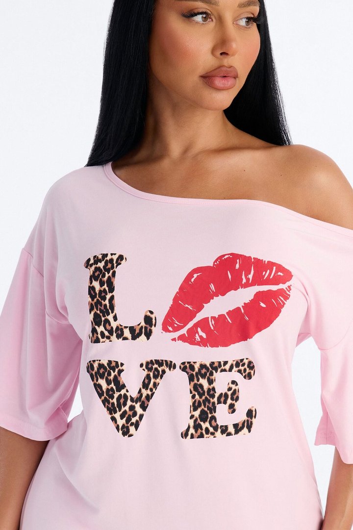 Love My Sleep Off Shoulder Sleep Shirt - Pink
