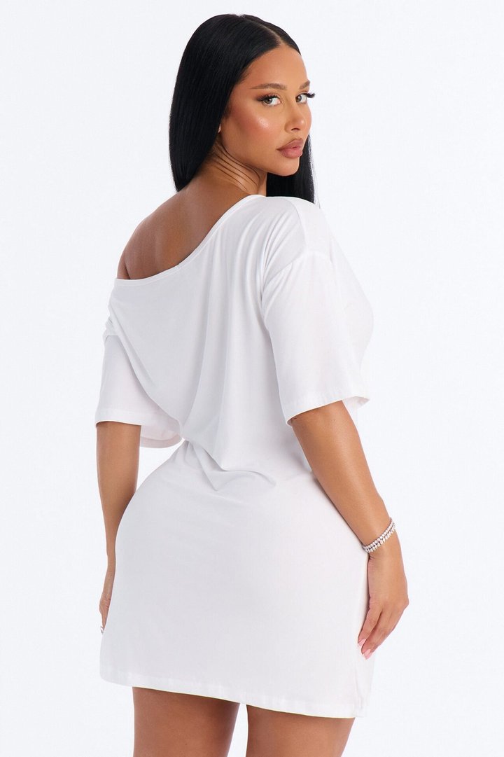Love Love Love One Shoulder PJ Sleep Shirt - White