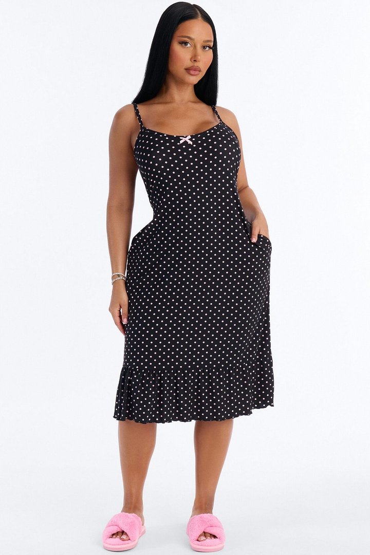Midnight Blush Muse Ruffle PJ Sleep Dress - Black/Pink