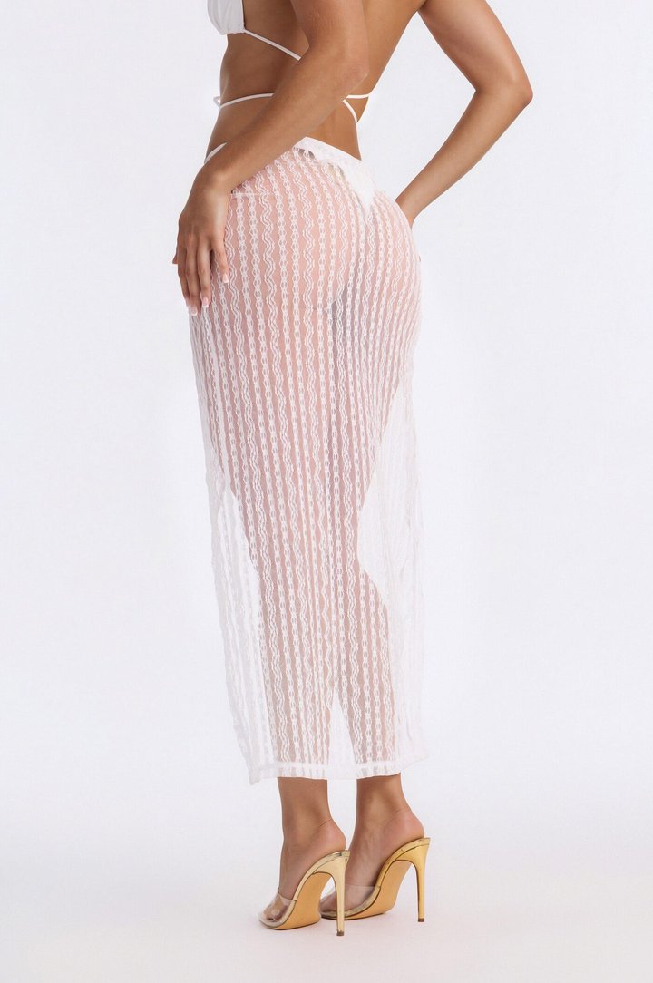 Summer Fling Stripe Lace Shell Hardware Cover Up Skirt - White