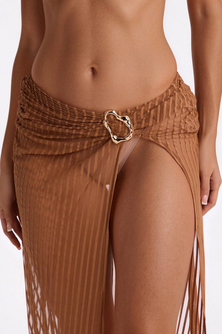 Palm Shade Stripe Hardware Cover Up Maxi Skirt - Mocha