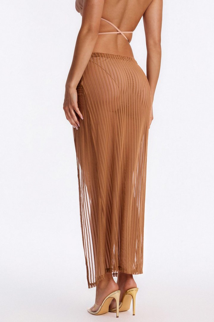 Palm Shade Stripe Hardware Cover Up Maxi Skirt - Mocha