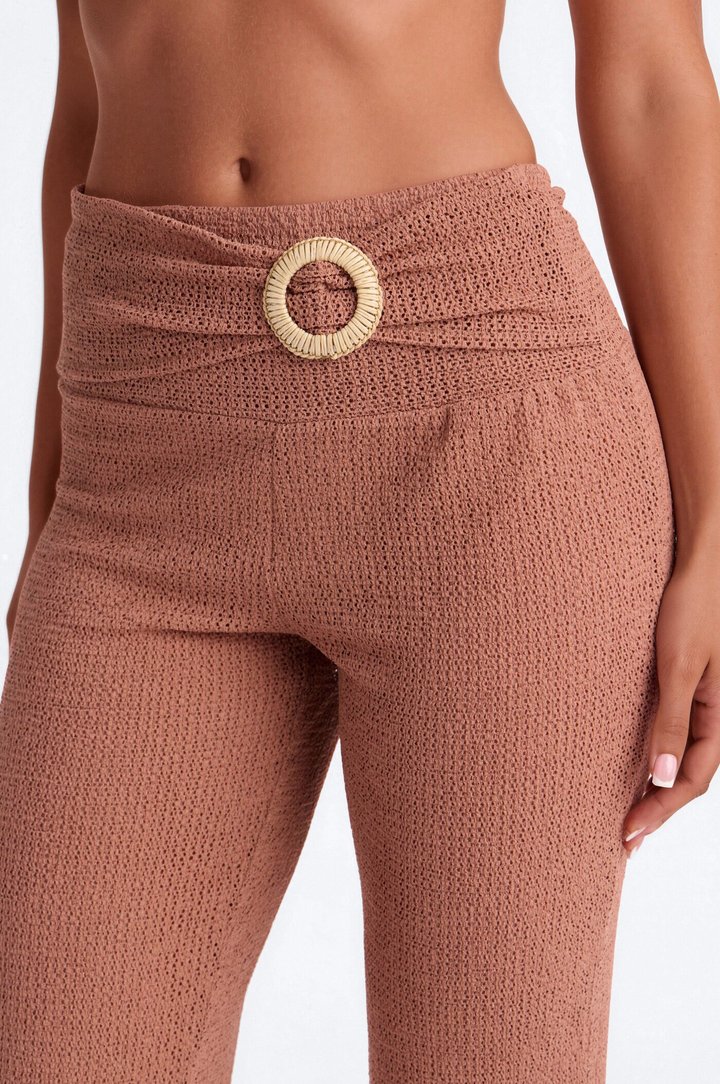 Ocean Breeze Knit Raffia Ring Cover Up Pants - Mocha