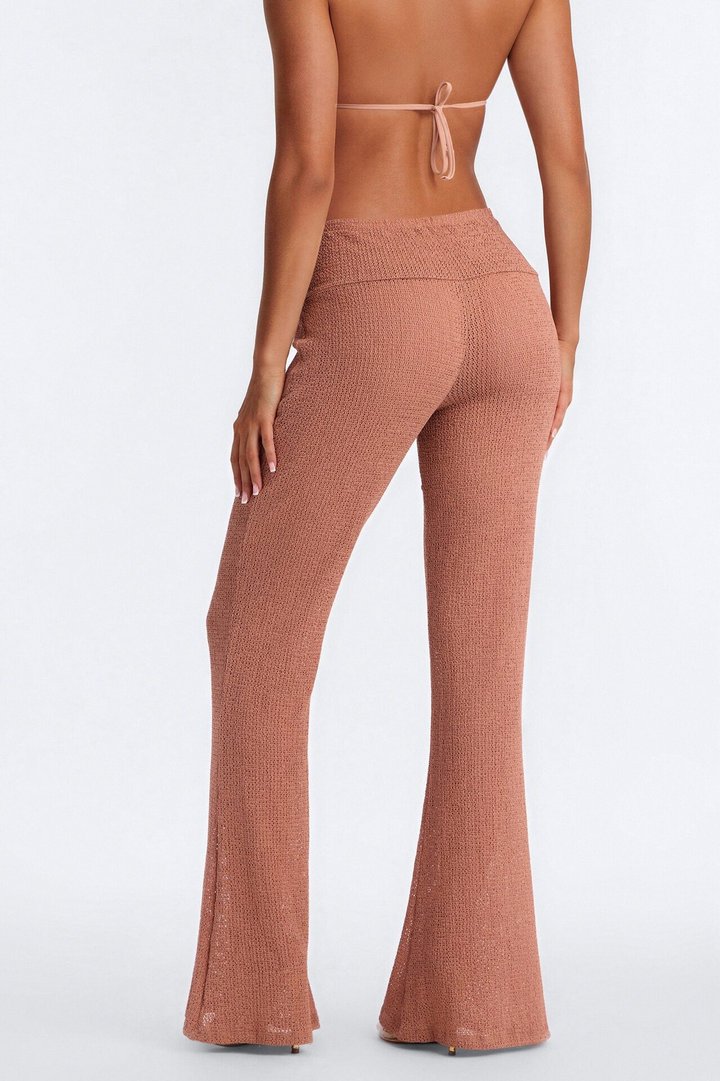 Ocean Breeze Knit Raffia Ring Cover Up Pants - Mocha