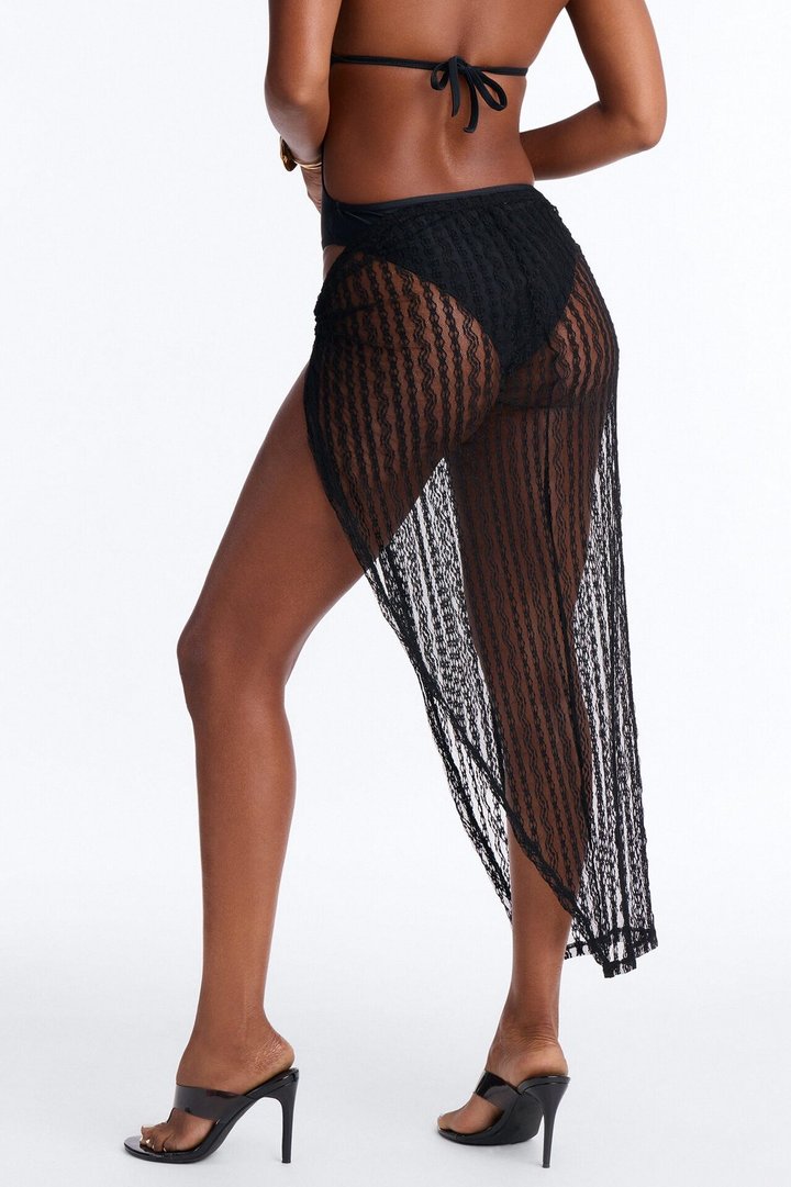 Summer Fling Stripe Lace Shell Hardware Cover Up Skirt - Black