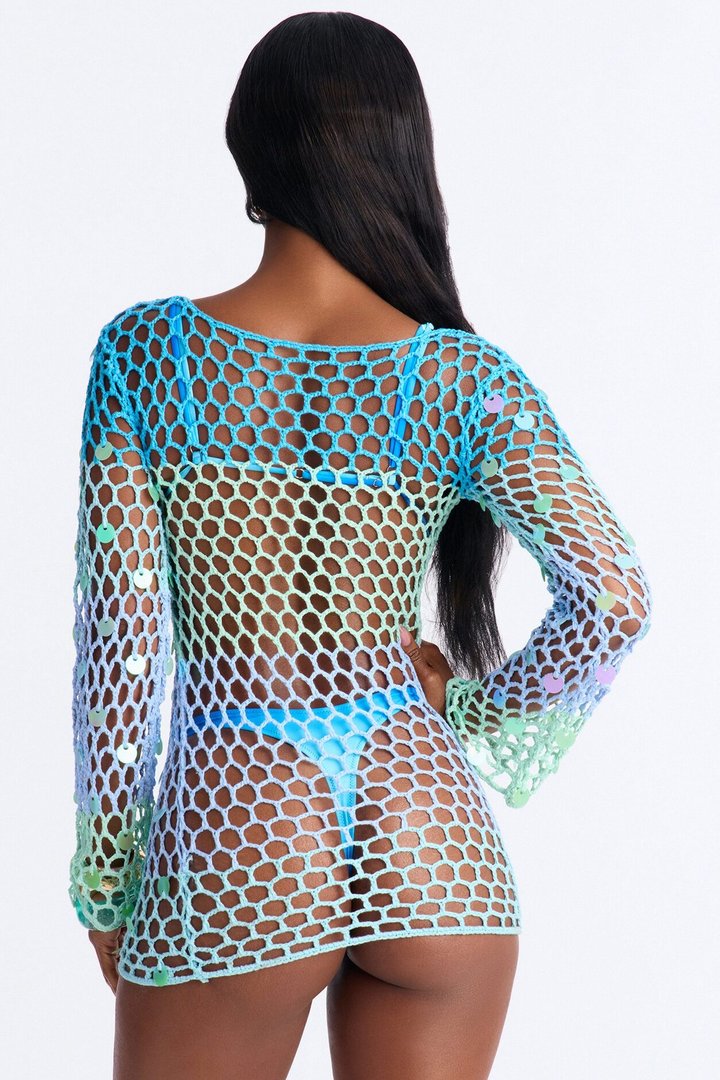 Something New Long Sleeve Coverup - Turquoise/combo
