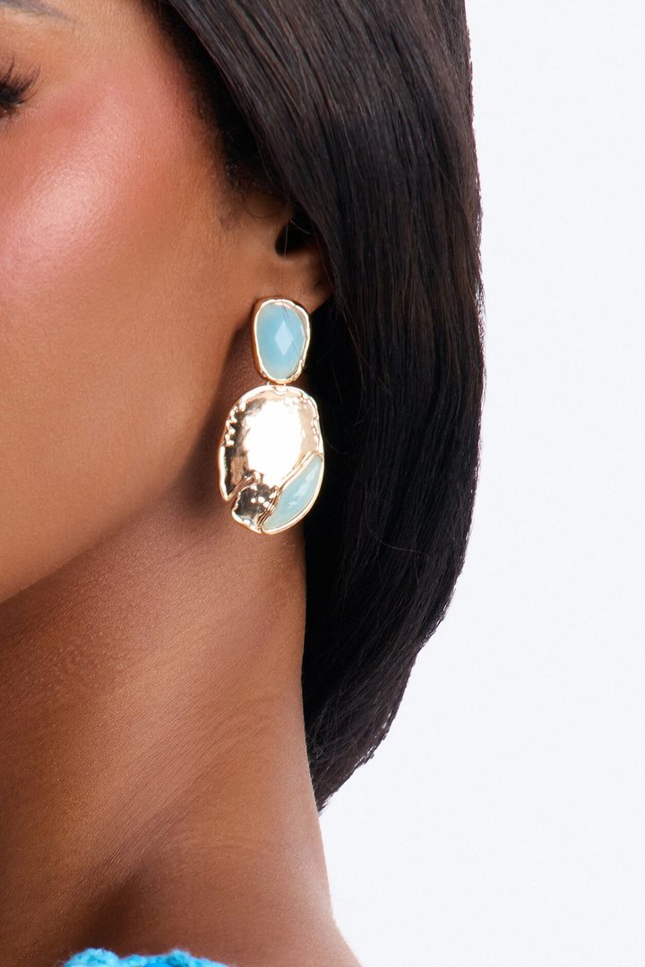 Take Me With You Jeweled Drop Earrings - Gold/Blue