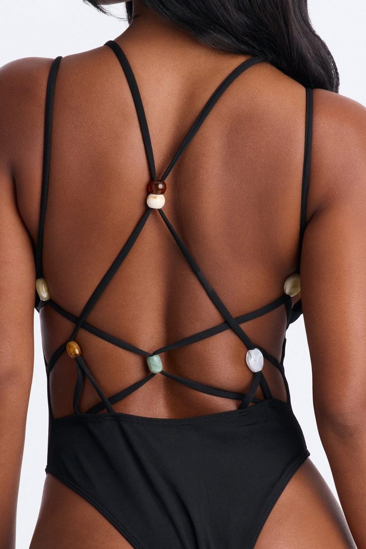 Tina 1 Piece High Cut Swimsuit - Black