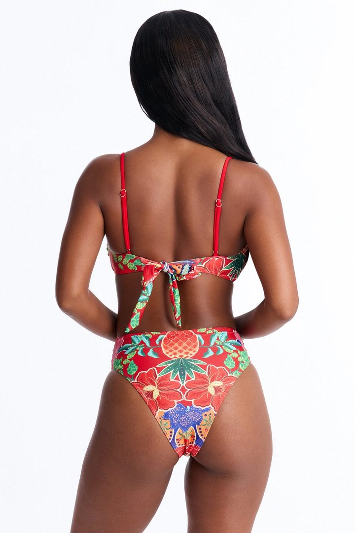 Stay Vibrant Floral 3 Piece Bikini & Cover Up Sarong Sunsuit - Red/combo