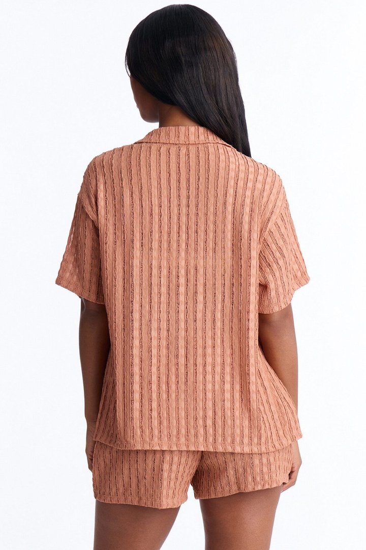 Seaside Vacation Button Up Cover Up Shorts Set - Mocha