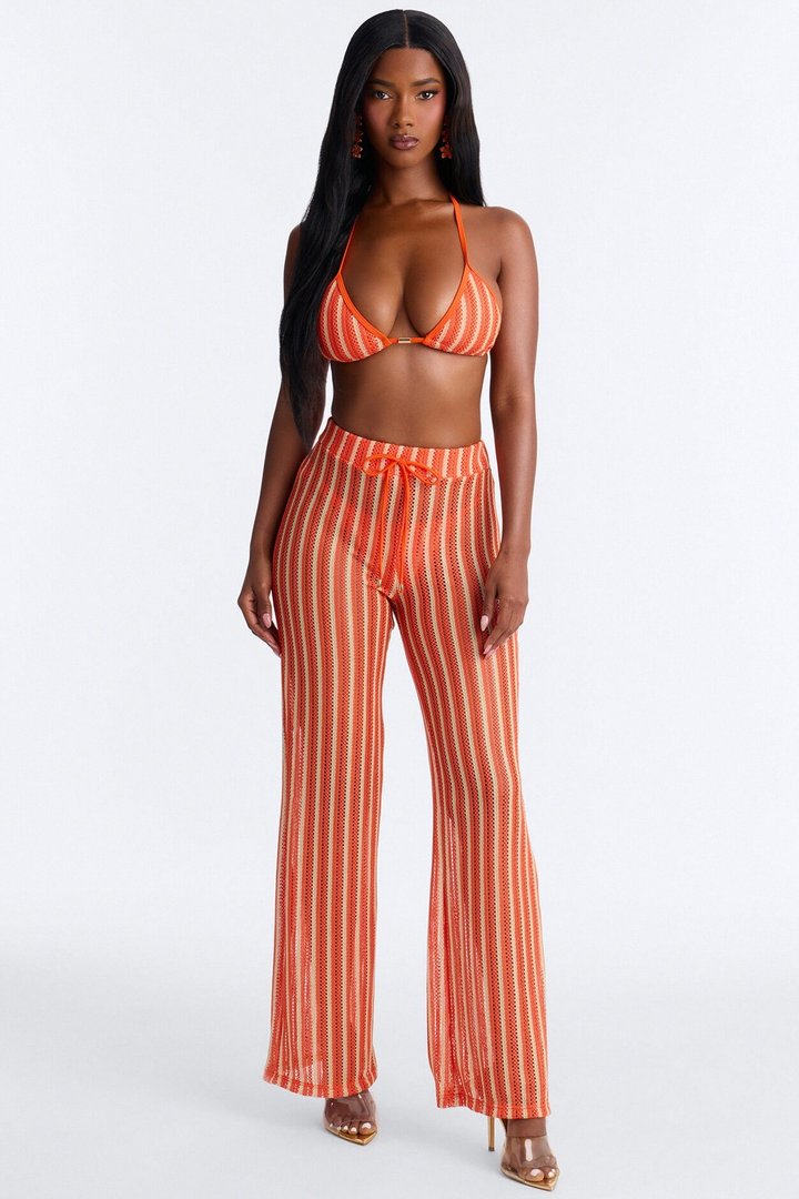 Callie Crochet 3 Piece Bikini & Pants Set - Orange/combo
