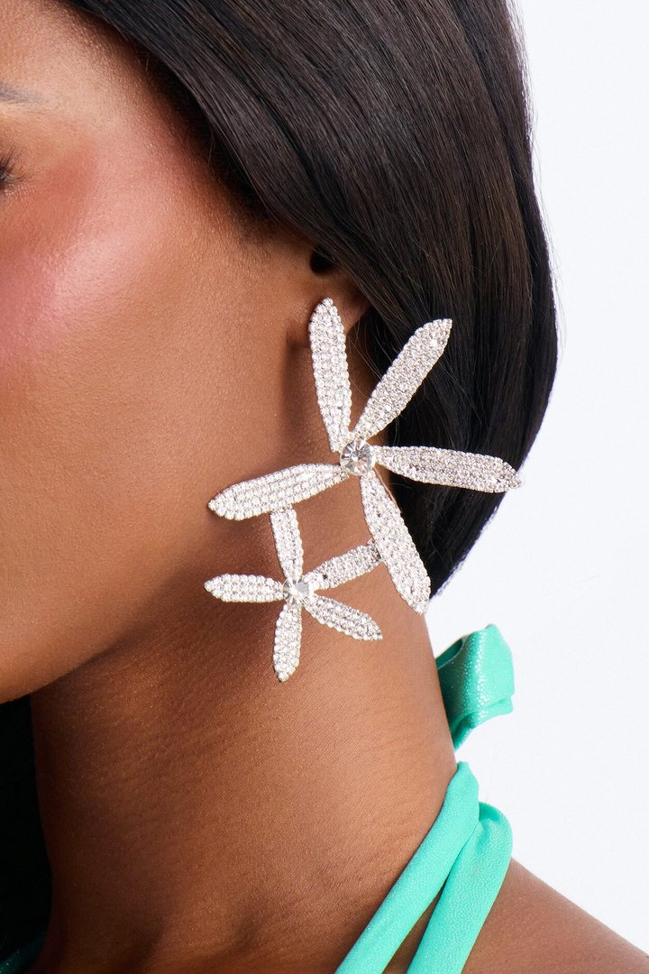 Frosted Floral Shine Earrings - Silver