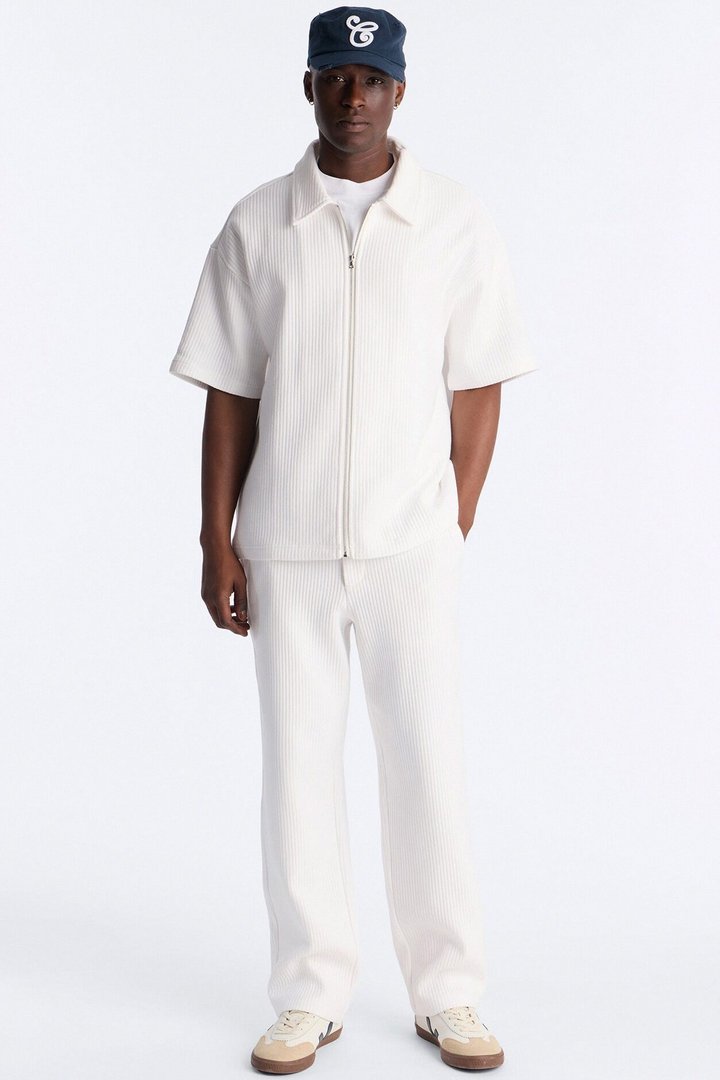 Textured Fleece Straight Leg Pant - Cream