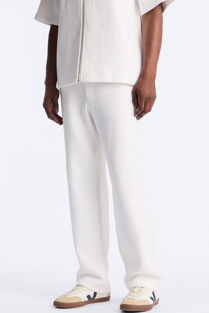 Textured Fleece Straight Leg Pant - Cream