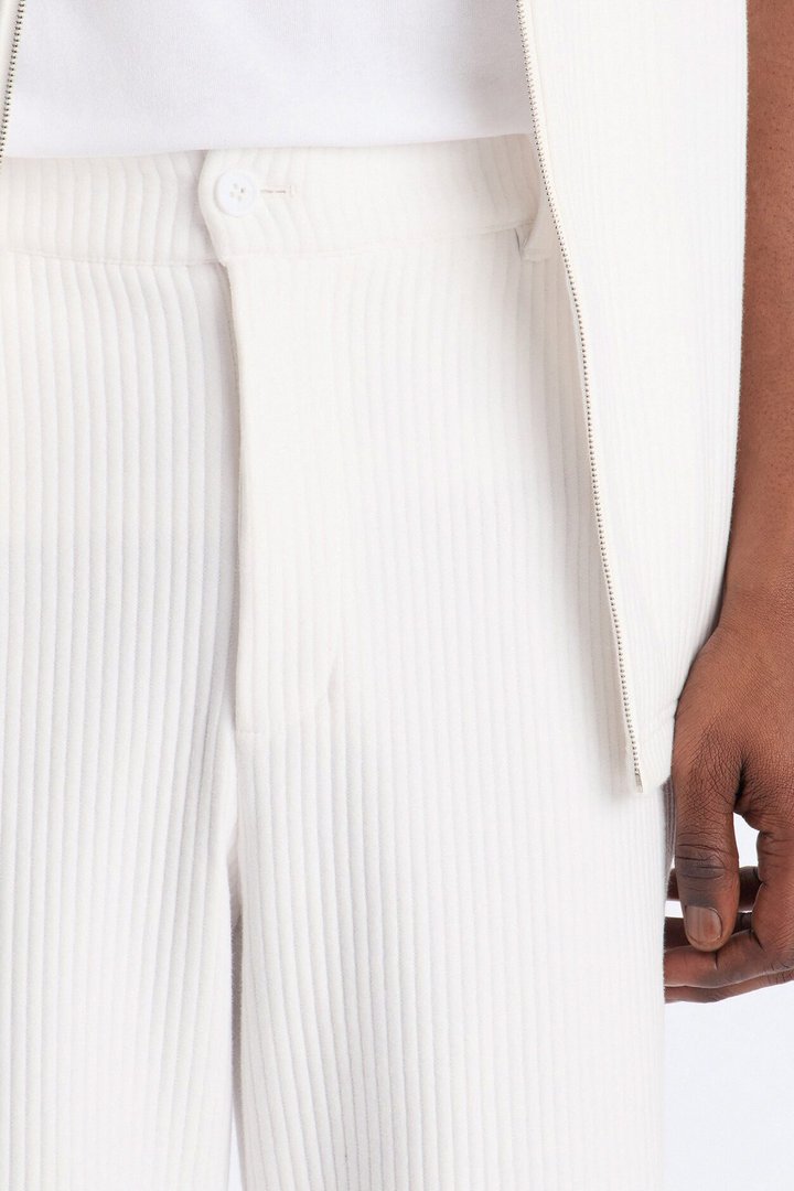Textured Fleece Straight Leg Pant - Cream