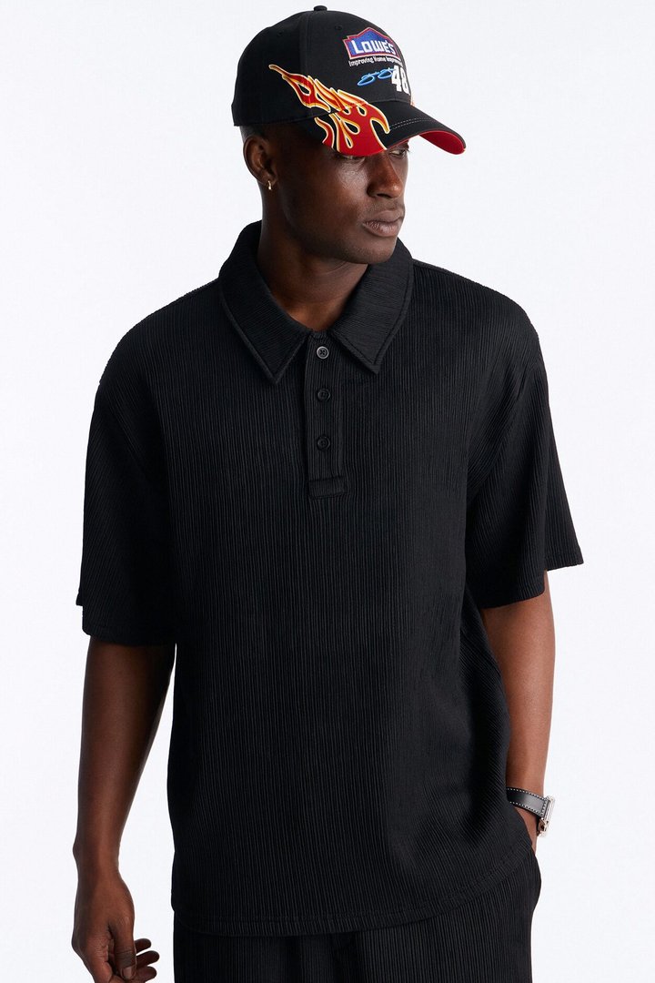 Pure Form Plisse Polo - Black