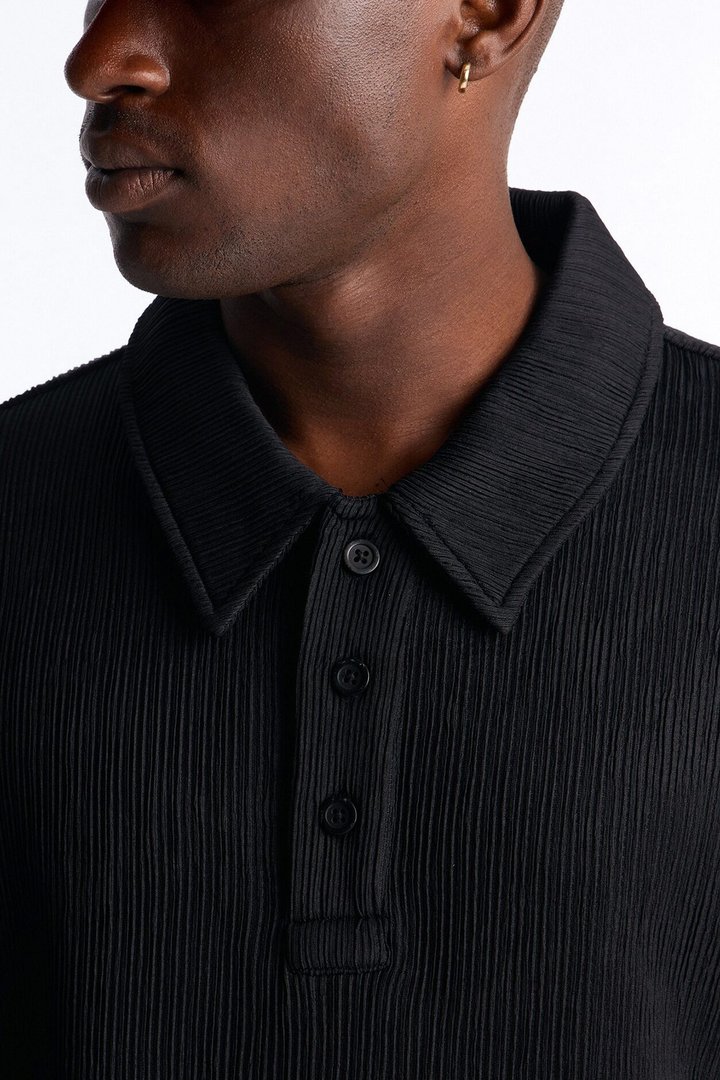 Pure Form Plisse Polo - Black
