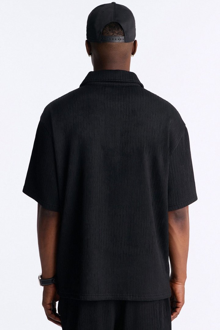 Pure Form Plisse Polo - Black
