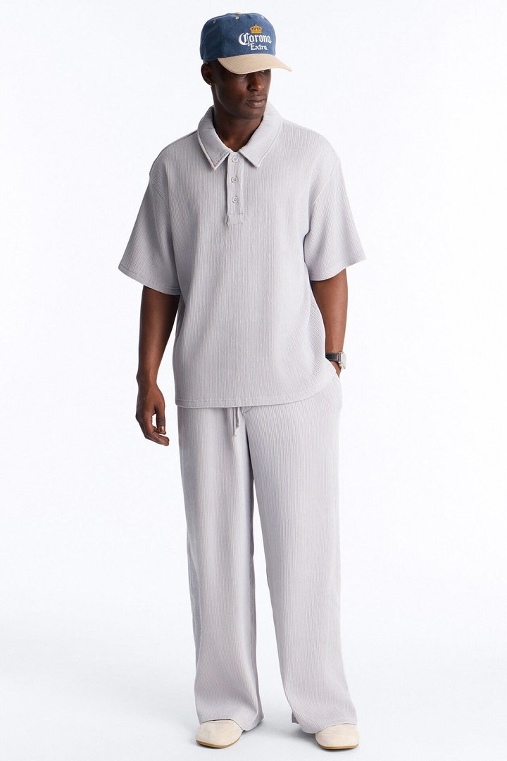 Pure Form Plisse Polo - Grey