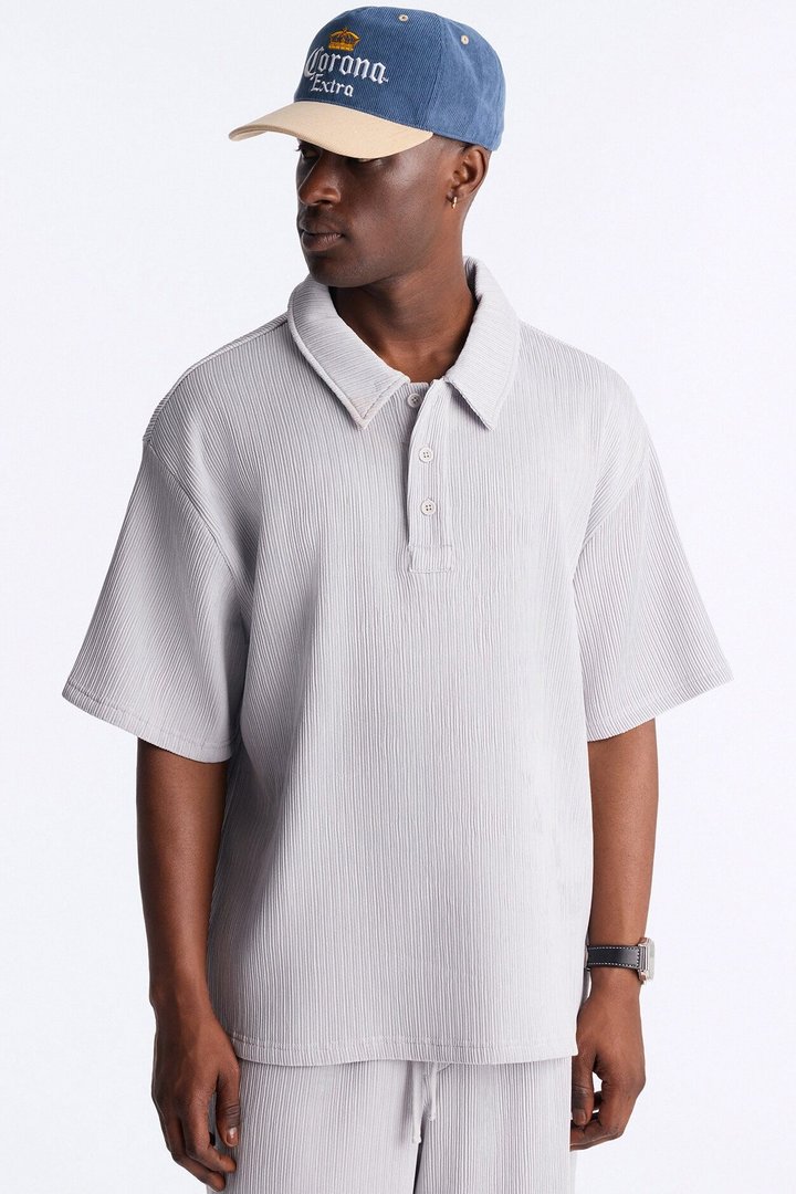Pure Form Plisse Polo - Grey