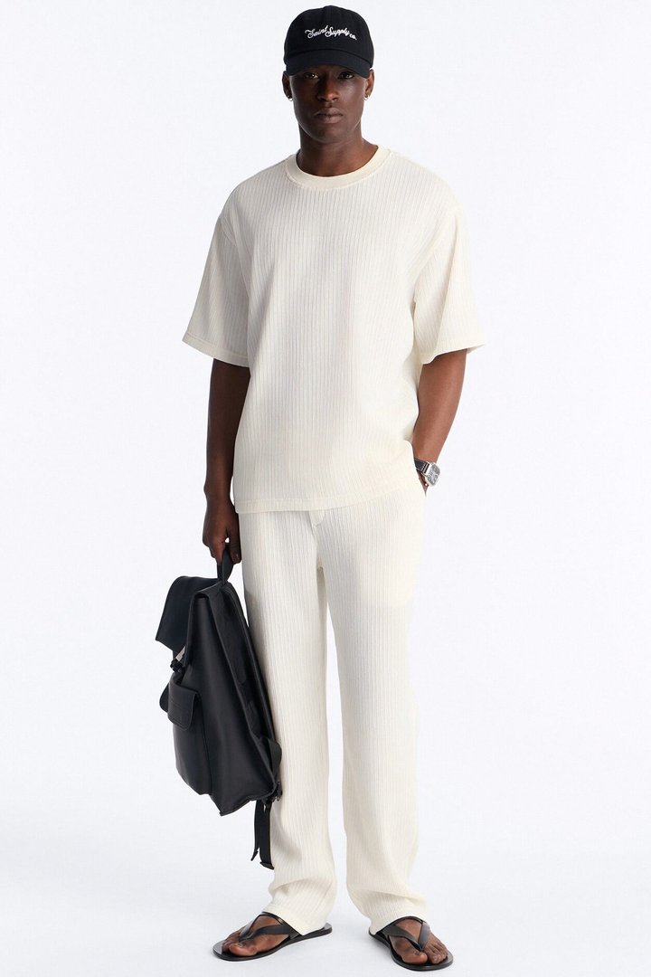 Pure Form Plisse Straight Leg Pant - Cream