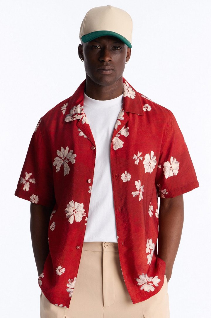 Floral Tennyson Button Up Shirt - Red/combo