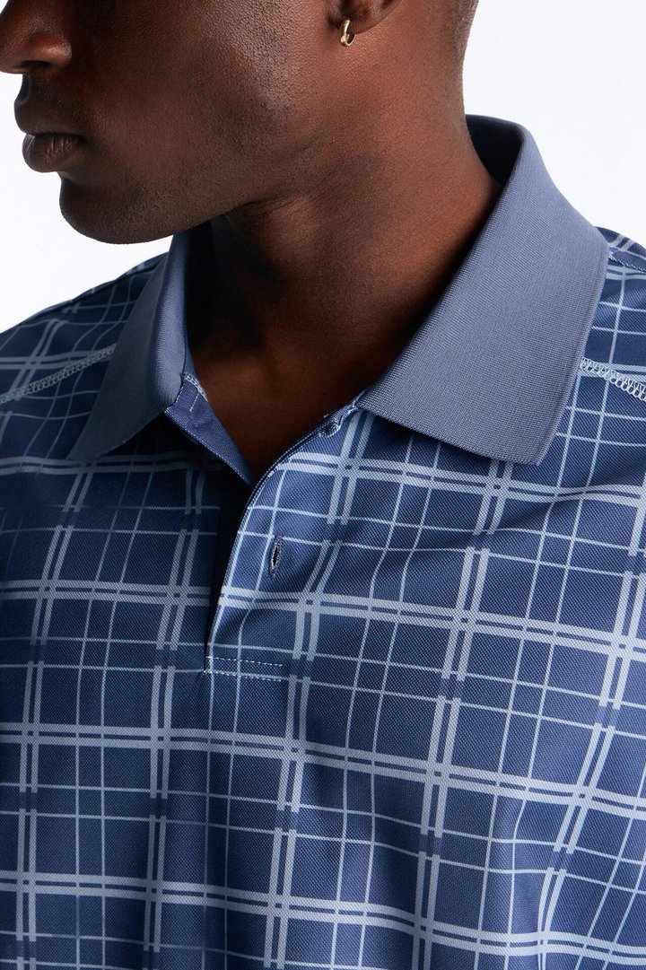 Downtown Plaid Relaxed Johnny Collar Polo - Navy