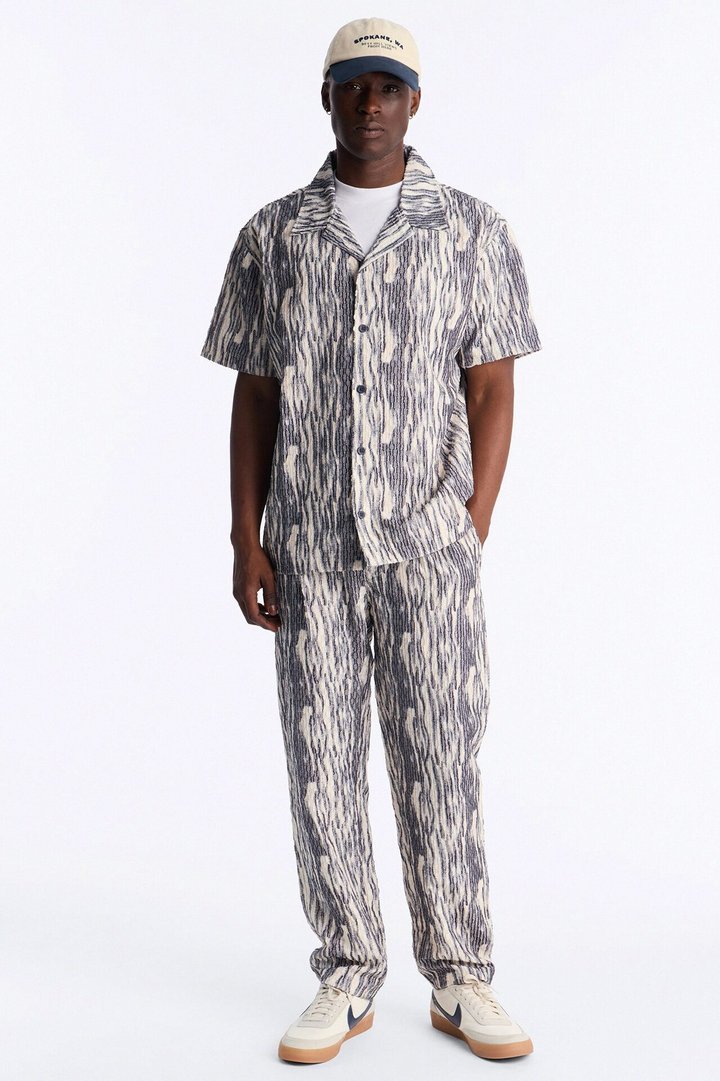 Starry Night Cuban Collar Button Up Shirt - Blue/combo