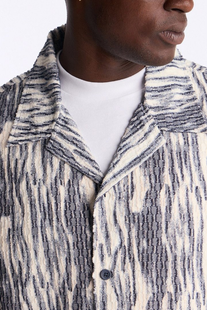 Starry Night Cuban Collar Button Up Shirt - Blue/combo