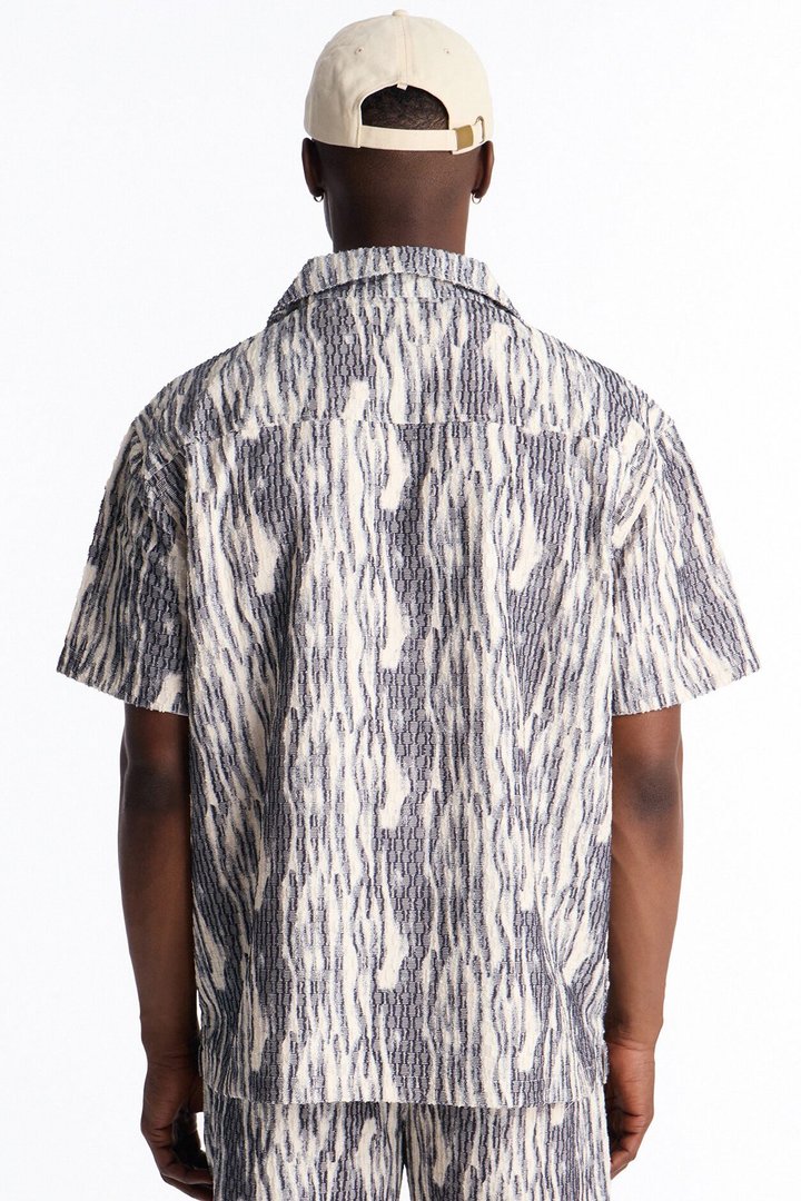 Starry Night Cuban Collar Button Up Shirt - Blue/combo