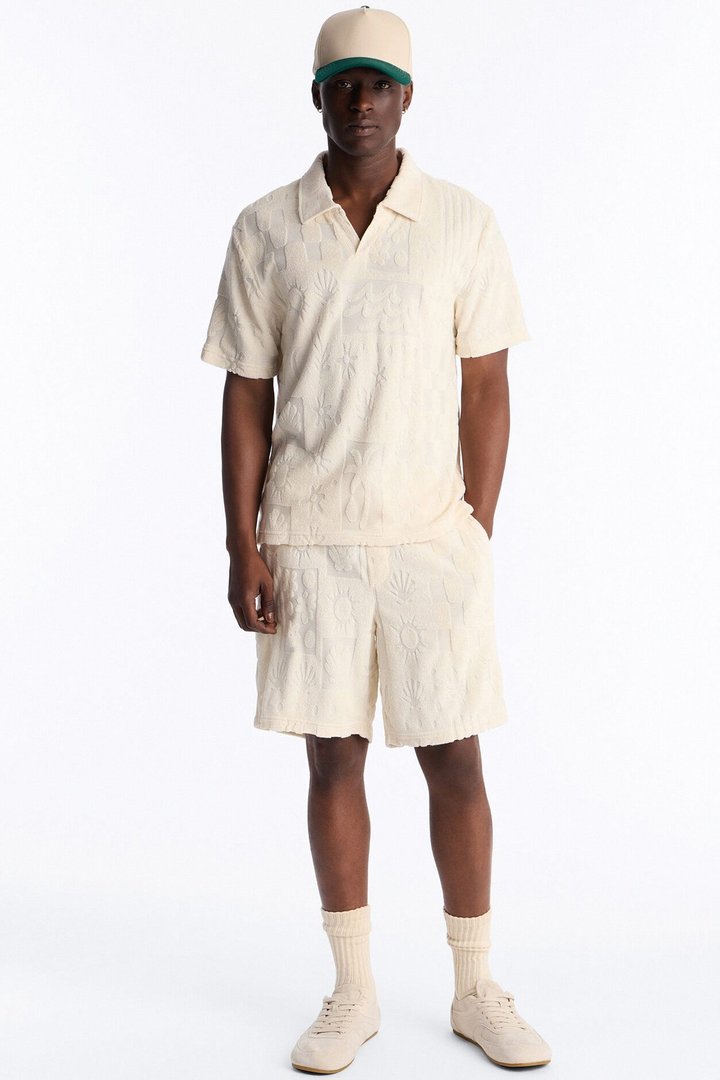 Cloud Jacquard Terry Johnny Collar Shirt - Cream