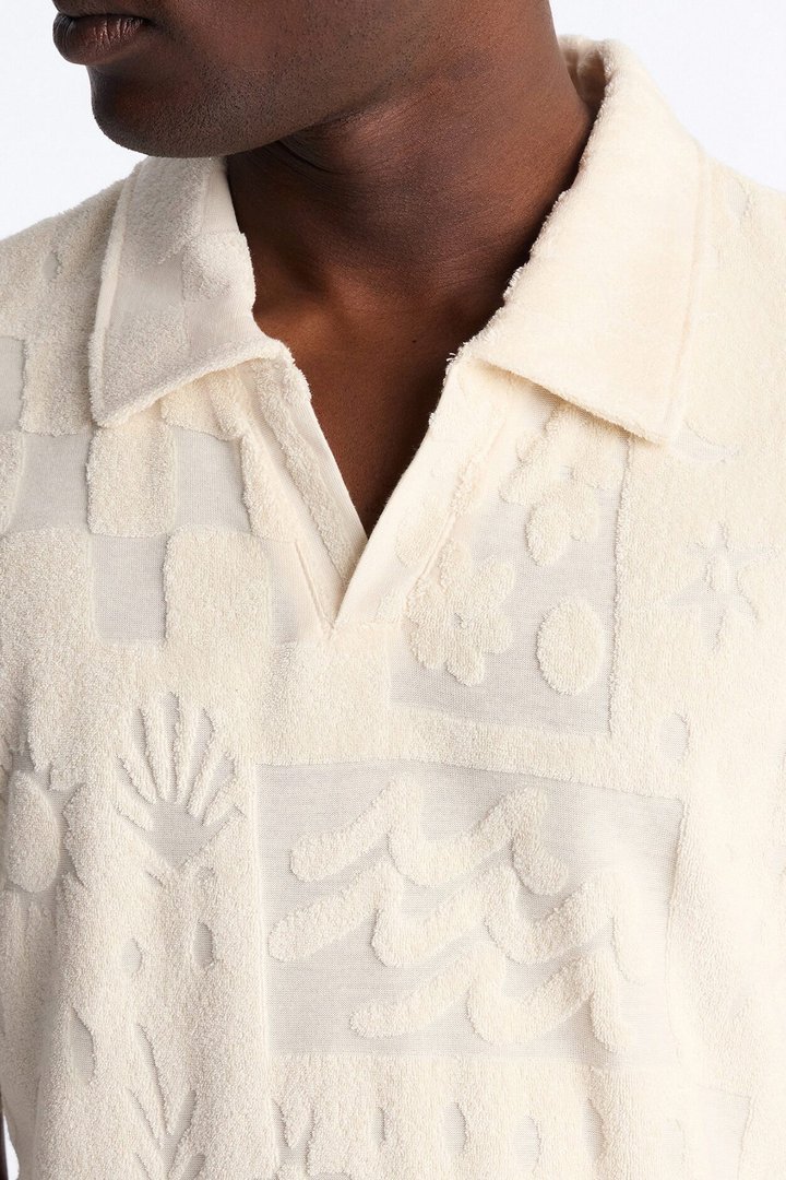 Cloud Jacquard Terry Johnny Collar Shirt - Cream