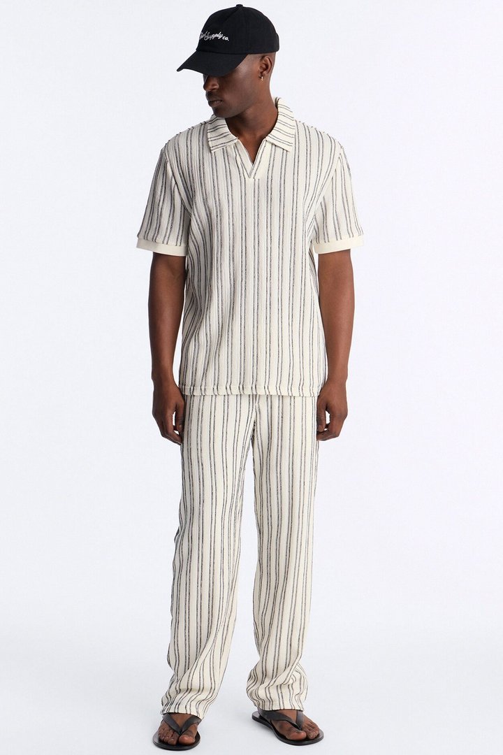 Etched Stripe Relaxed Pant - White/combo