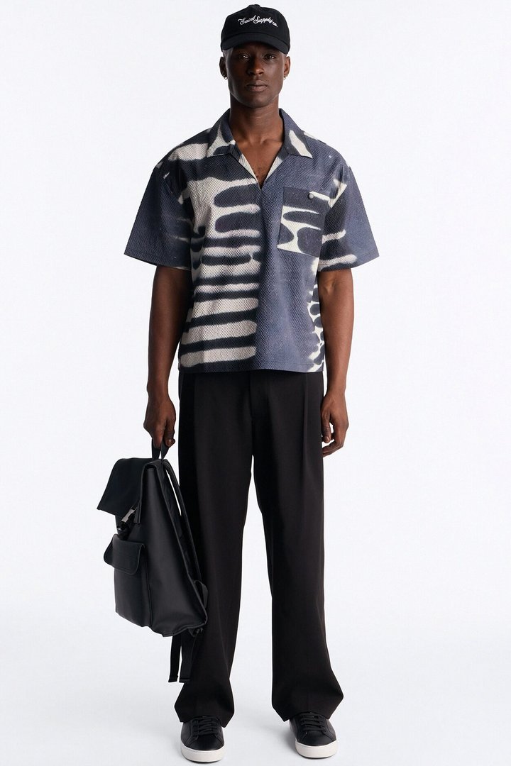 Boxy Lunar Forge Textured Polo - Grey/combo
