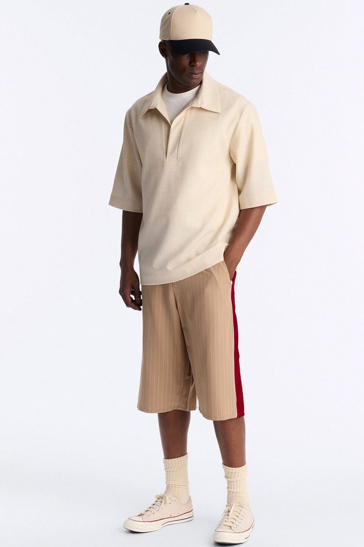 Baggy Elevated Side Stripe Short - Khaki/combo