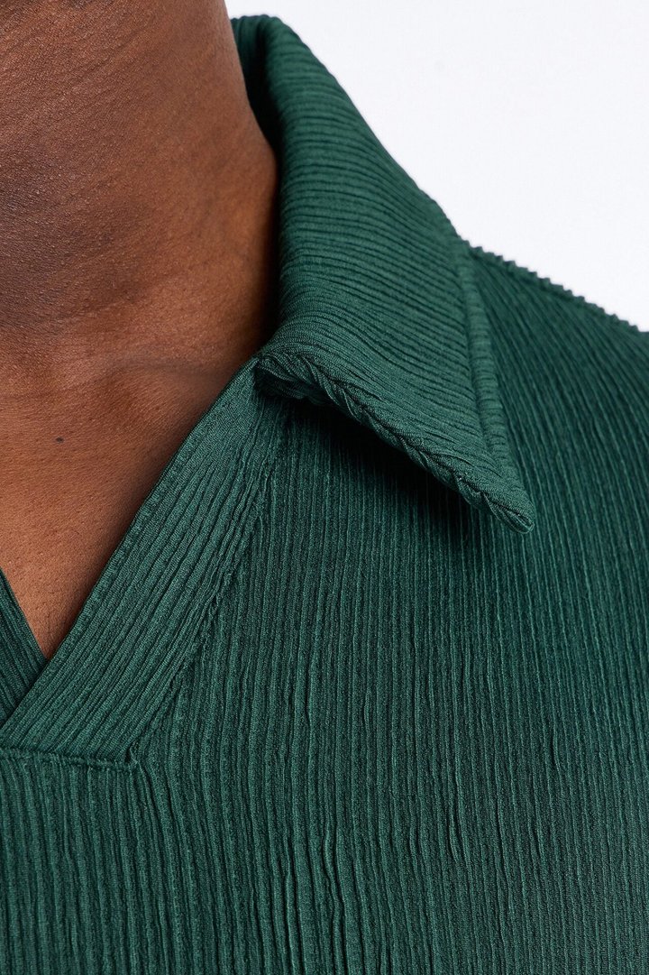 Pure Form Plisse Johnny Collar Polo - Hunter Green