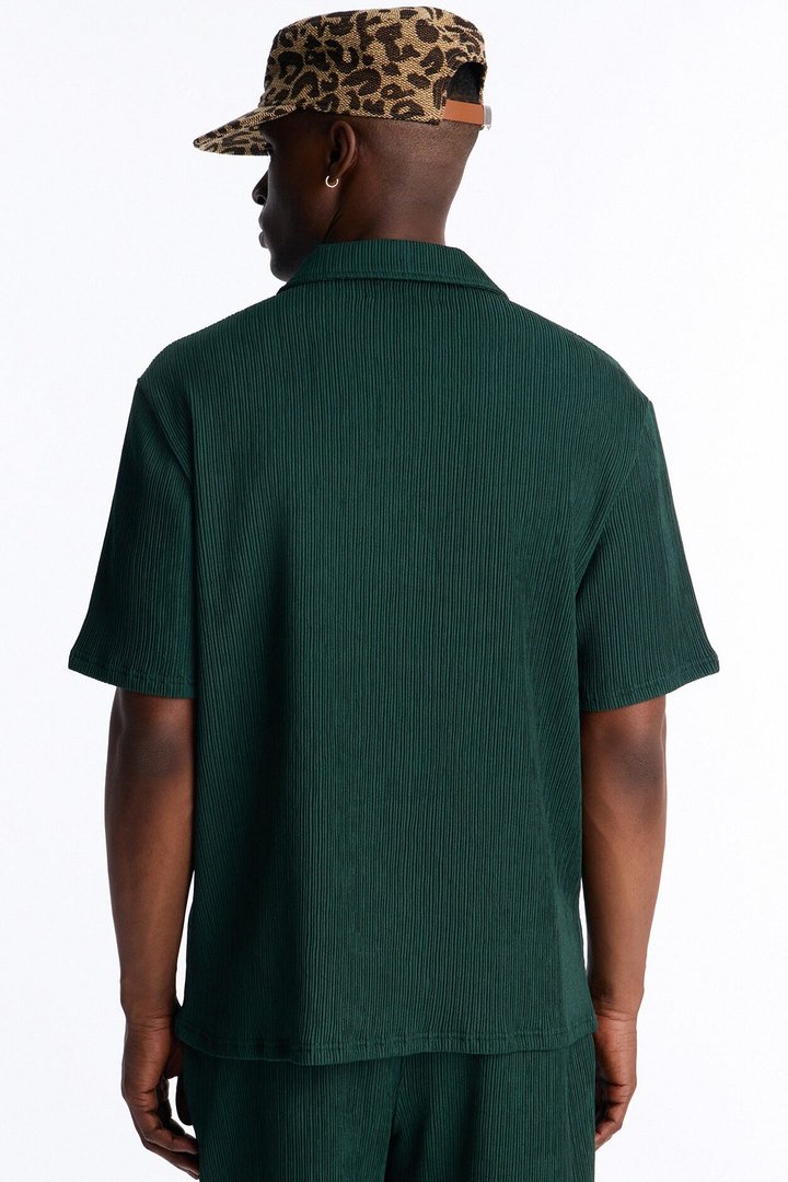 Pure Form Plisse Johnny Collar Polo - Hunter Green