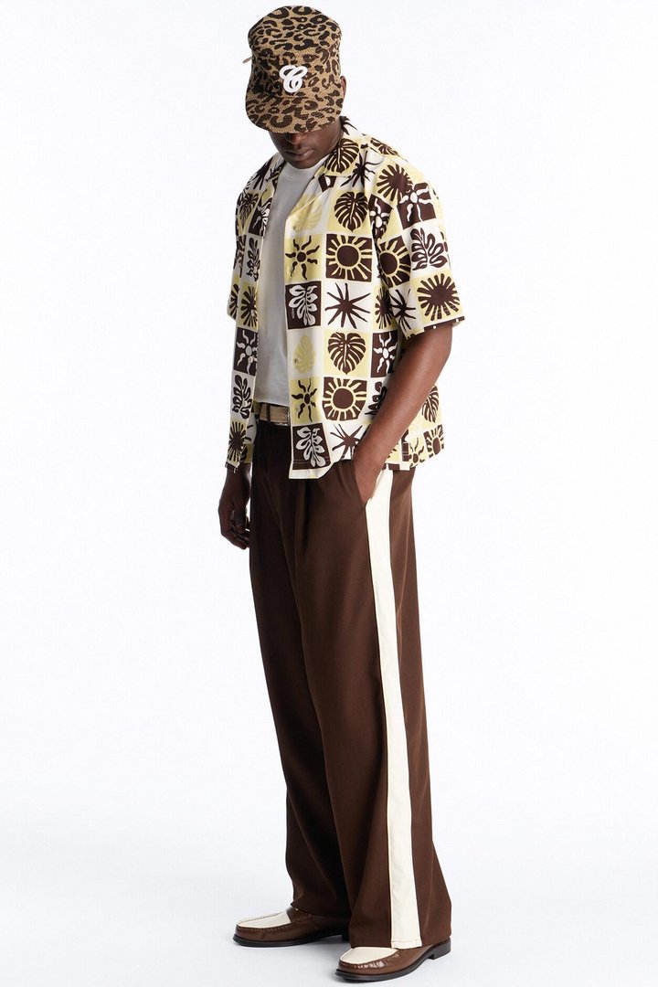 Satin Side Stripe Wide Leg Trouser - Brown/combo