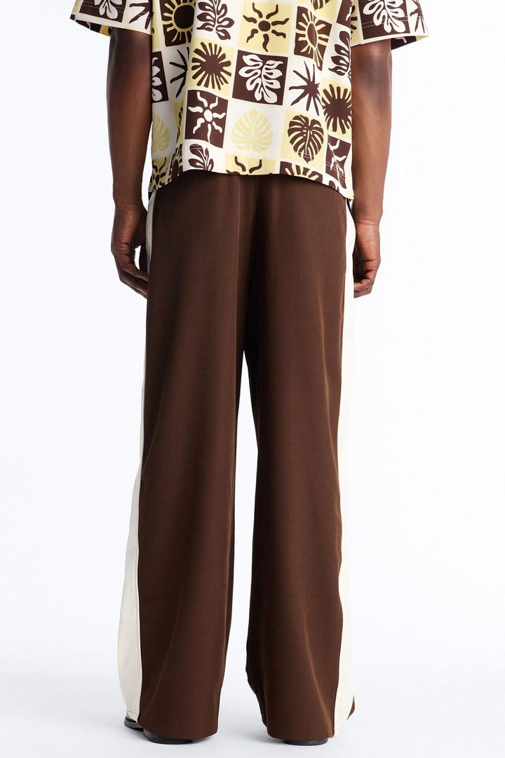 Satin Side Stripe Wide Leg Trouser - Brown/combo