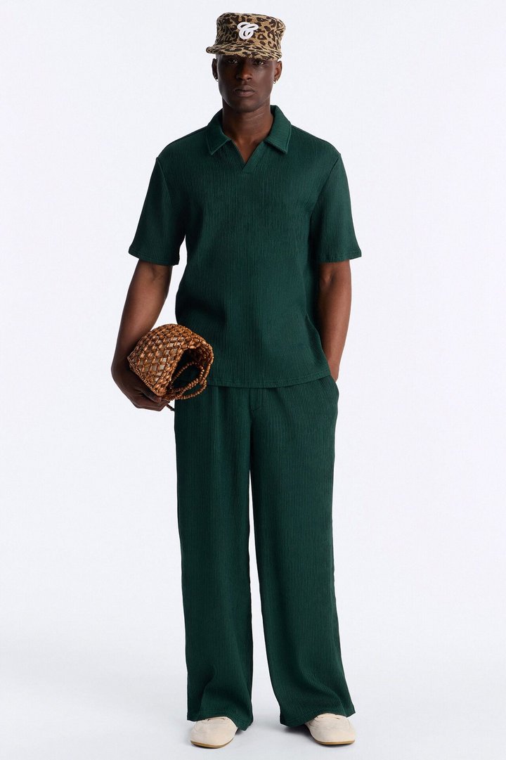 Pure Form Plisse Baggy Pant - Hunter Green
