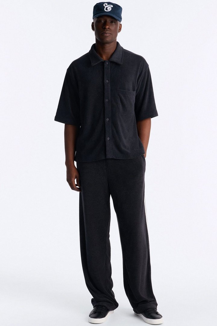 Classic Terry Cloth Button Up Shirt - Black