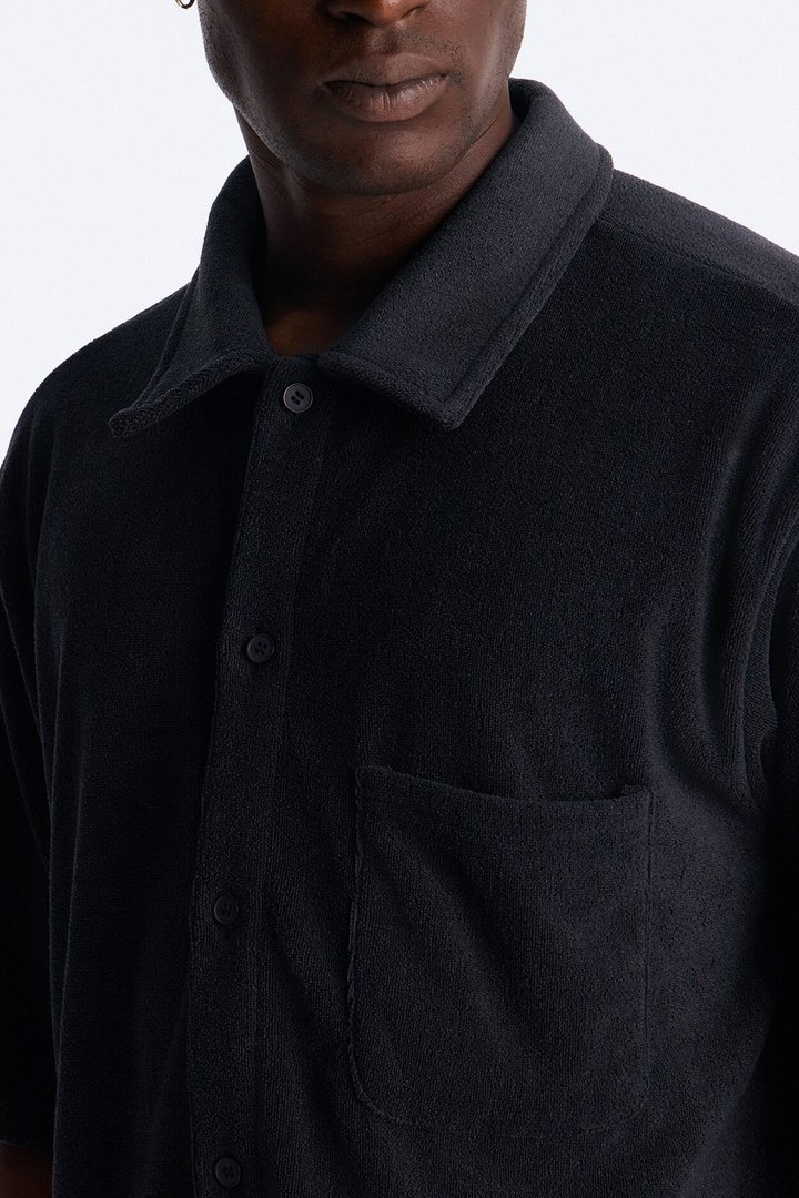 Classic Terry Cloth Button Up Shirt - Black