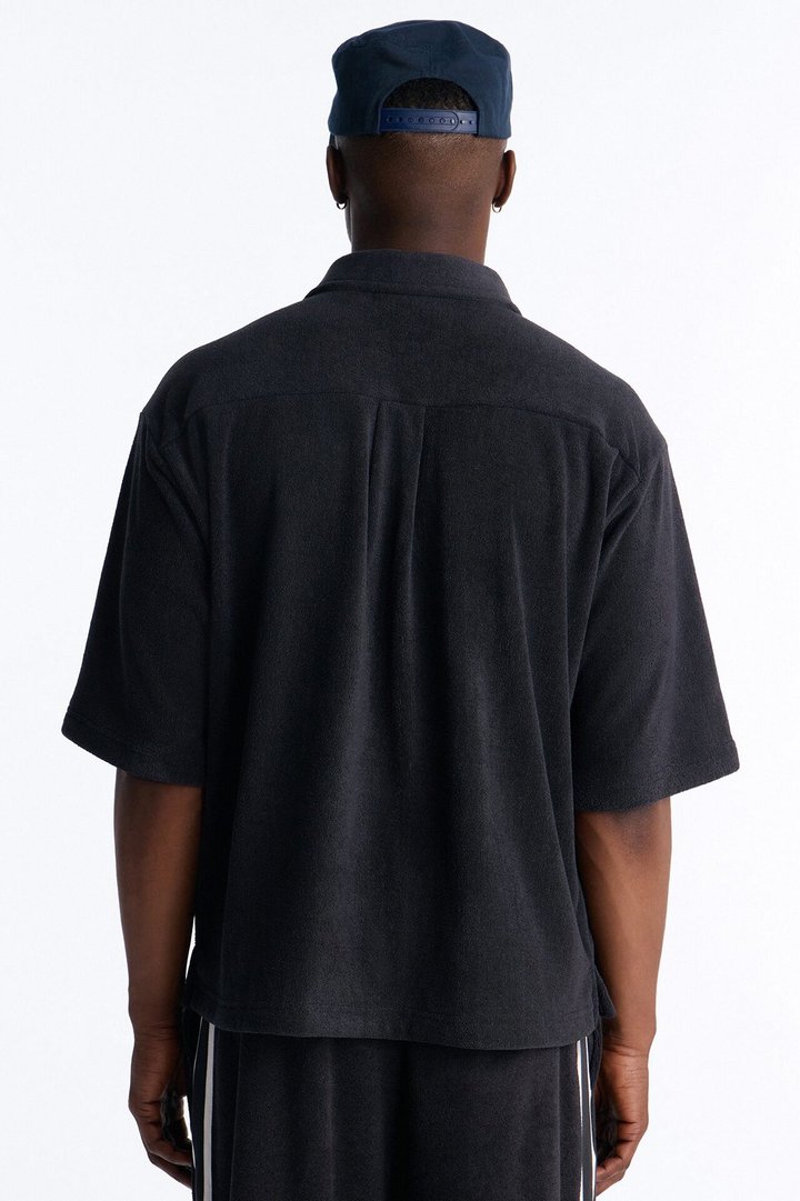 Classic Terry Cloth Button Up Shirt - Black