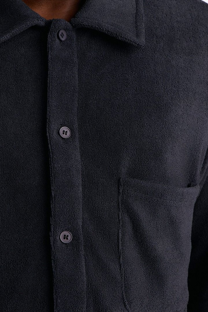 Classic Terry Cloth Button Up Shirt - Black