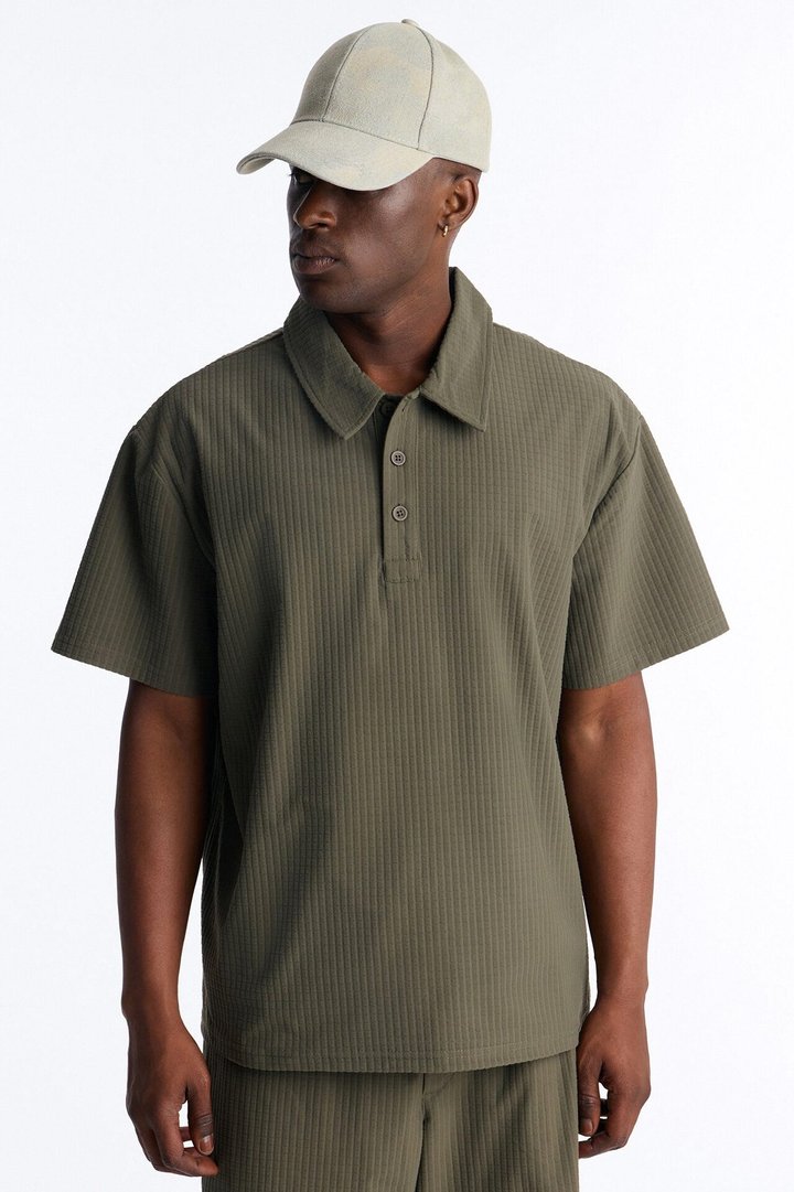 Terrance Textured Stripe Polo - Olive