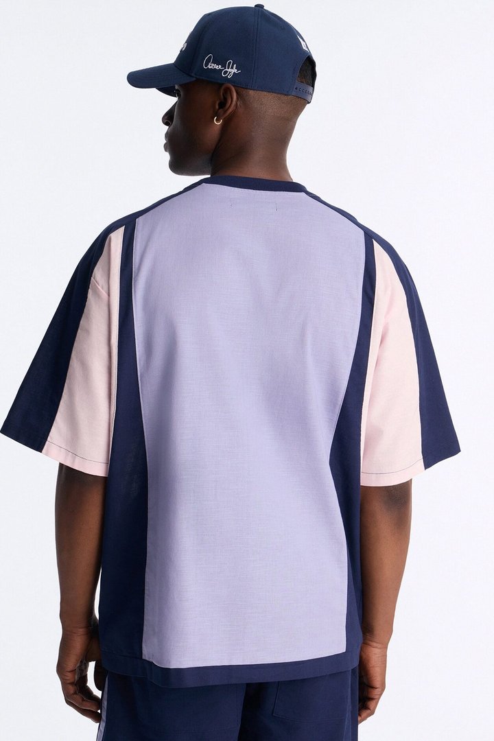 Basic Color Block Short Sleeve Tee - Purple/combo