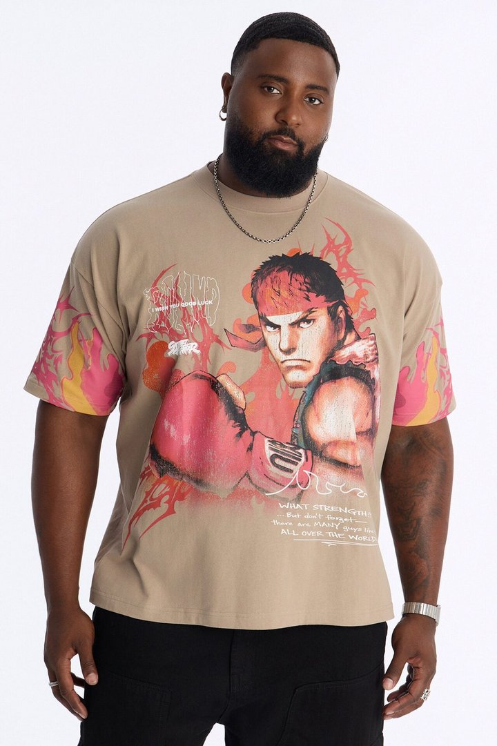 Street Fighter Ryu Heavy Weight Boxy Short Sleeve Tee - Stone
