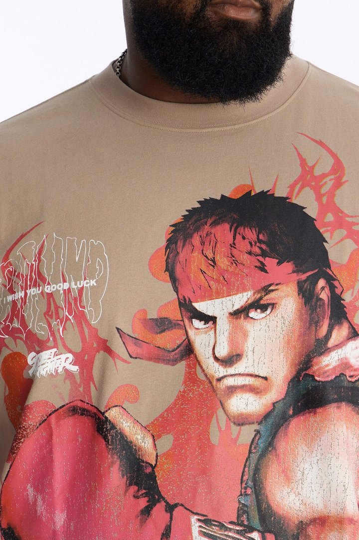 Street Fighter Ryu Heavy Weight Boxy Short Sleeve Tee - Stone