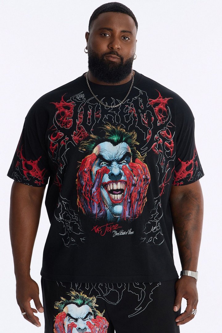 Joker All Over Print Heavy Weight Boxy Short Sleeve Tee - Black